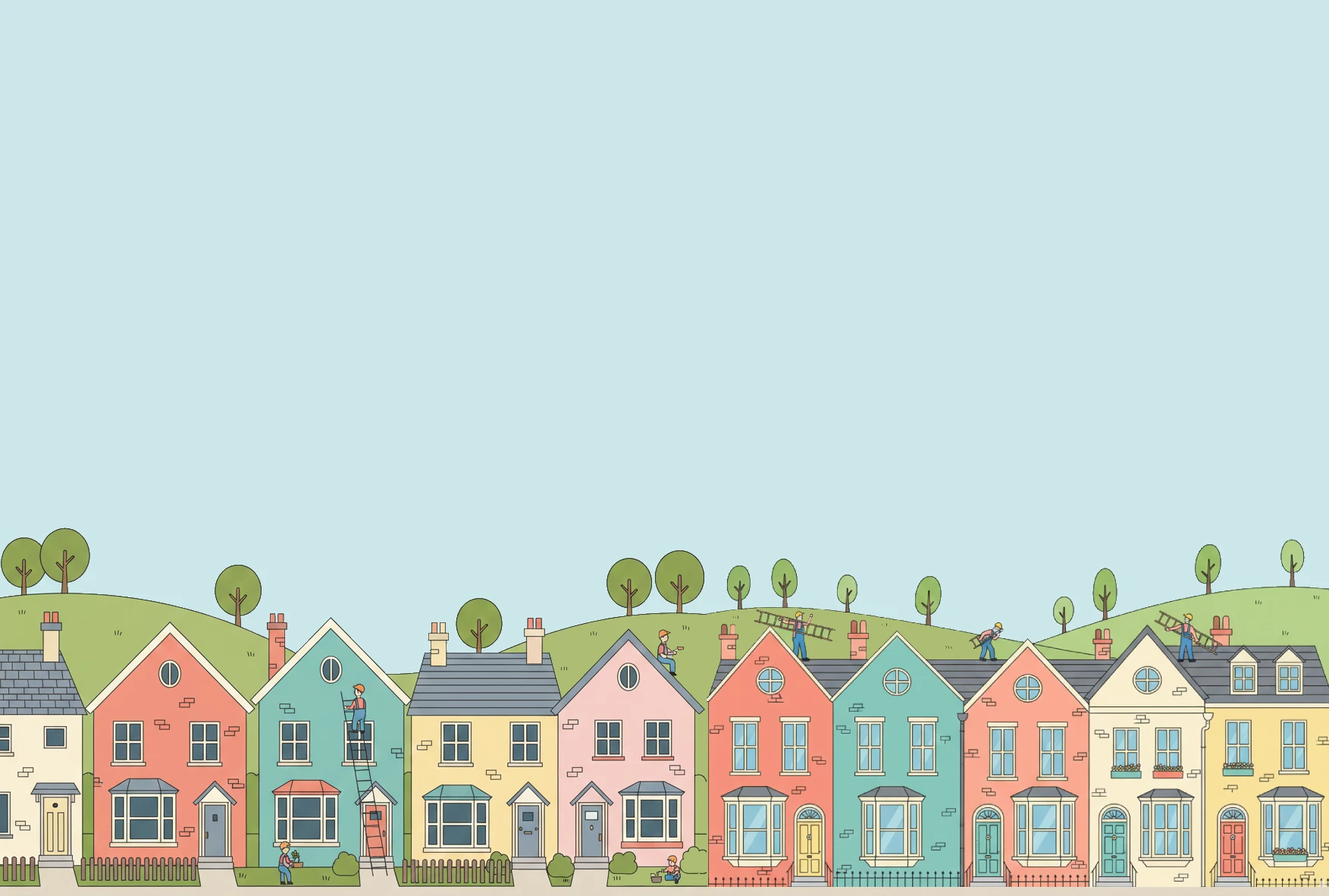 Charming neighborhood illustration with colorful houses